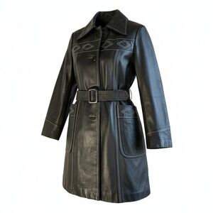 VTG 70s Suburban Internat'l Leather Coat Black Small Western Cowgirl Country‎